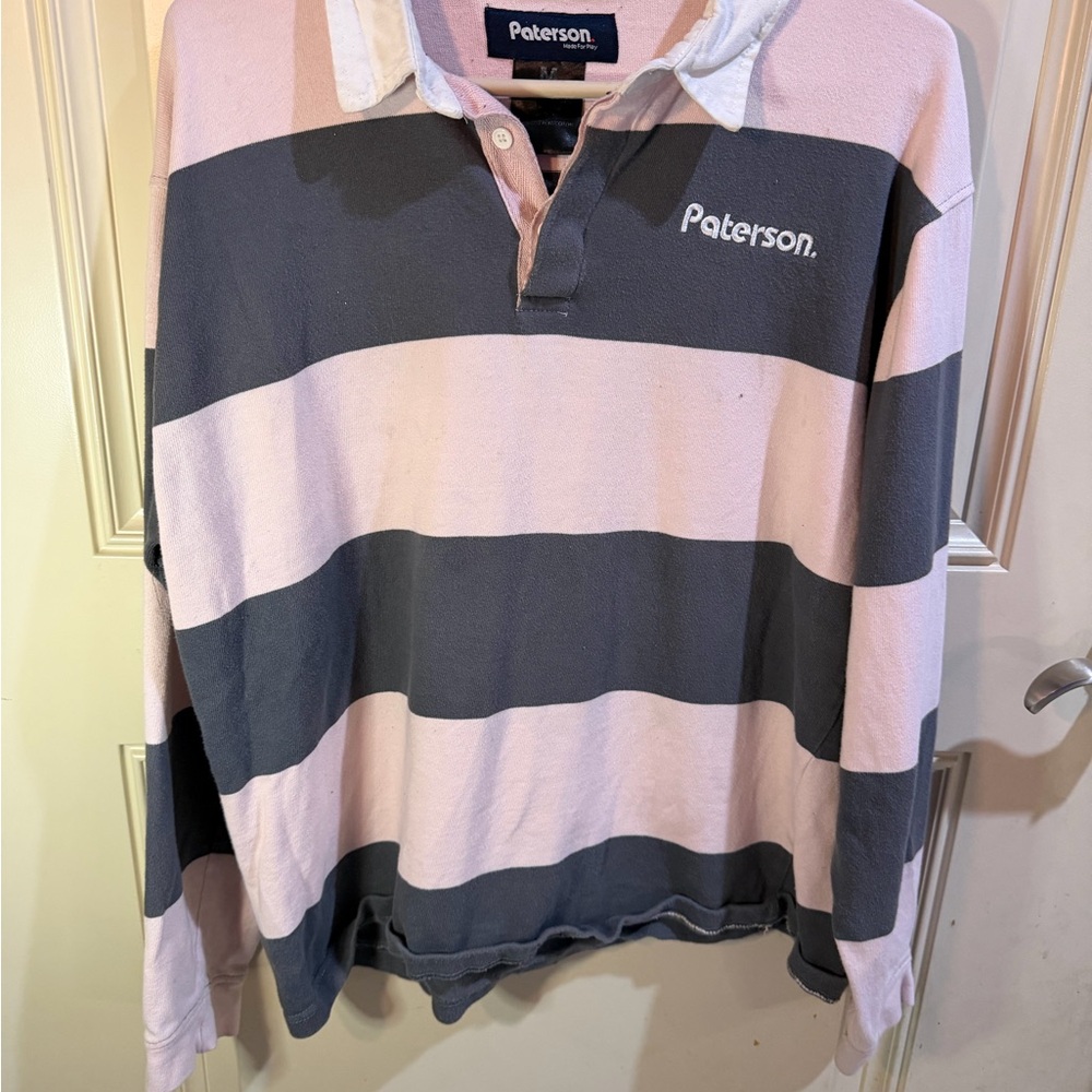 Men's Long Sleeve Striped Shirt - Pink and Gray